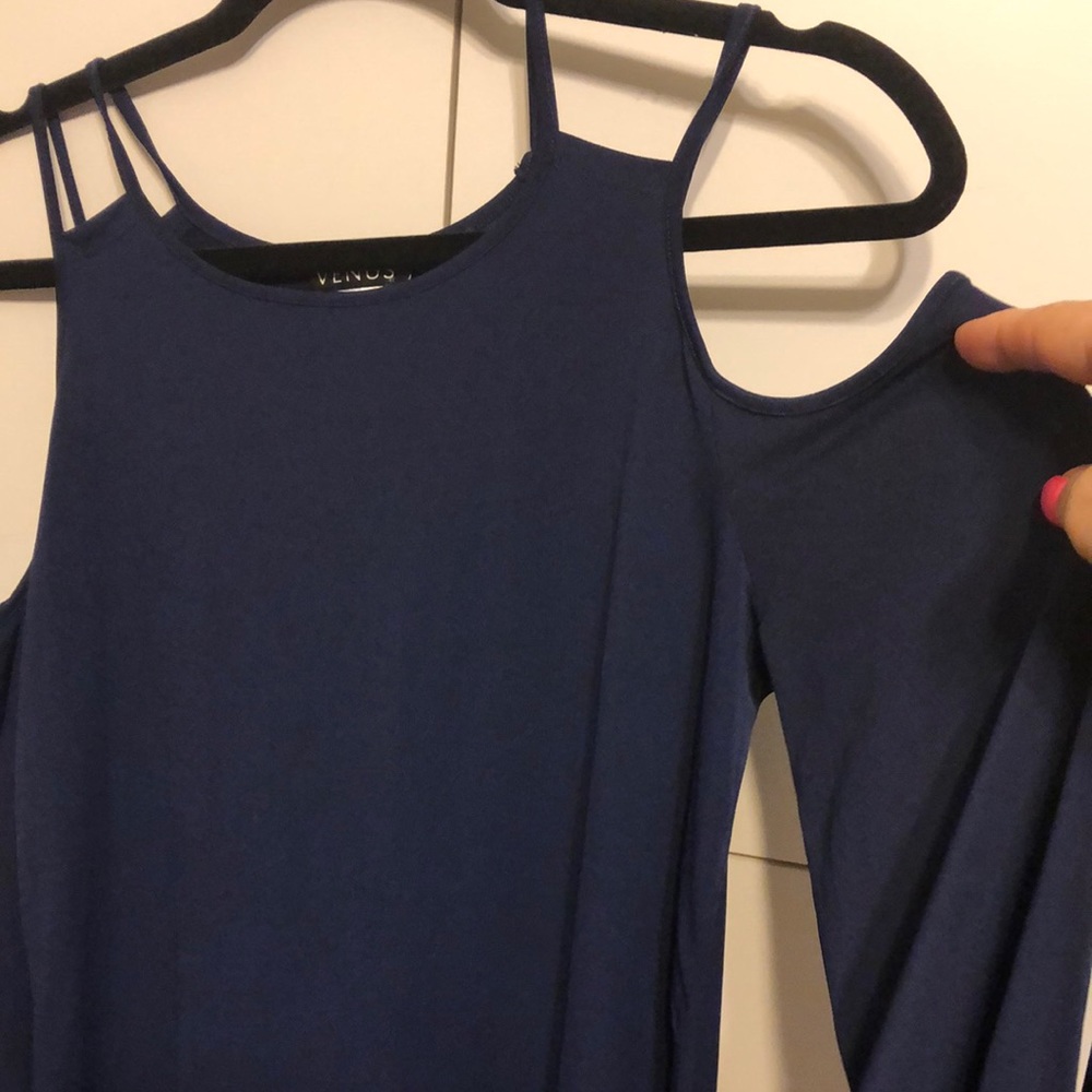 Venus Navy Blue Swing Dress Cold Shoulder Medium